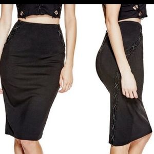 Guess high-waist lace up pencil skirt sz L
